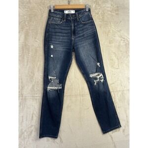 Hollister Curvy High-Rise Mom Jeans Dark Wash Distressed Ripped 0R W24 L27